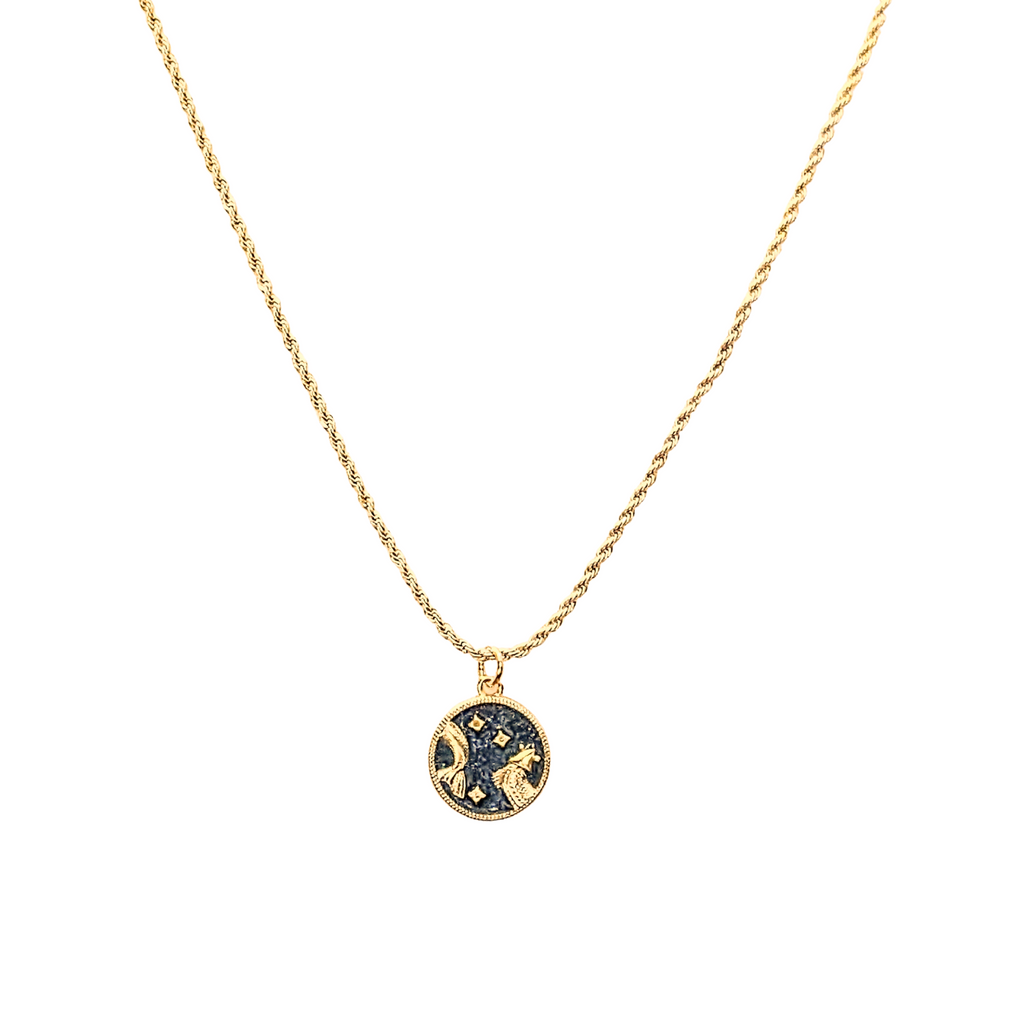 Blue Enamel Zodiac Pendant Necklace - 20 inches