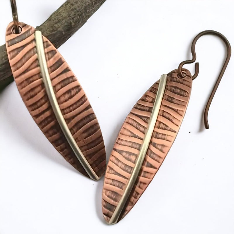 Boho Leaf Copper Dangle Earrings