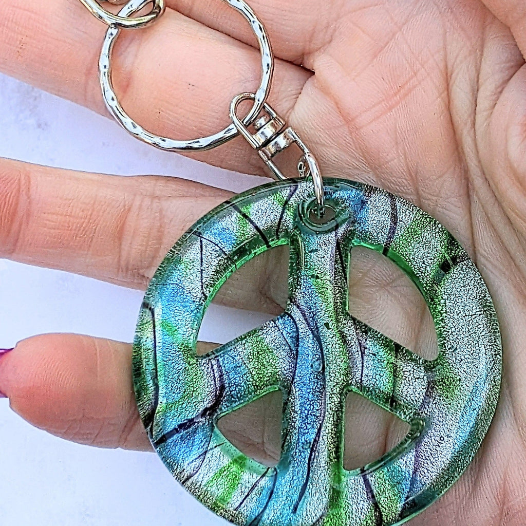Peace Sign Keychain/Purse Clip Green/Teal