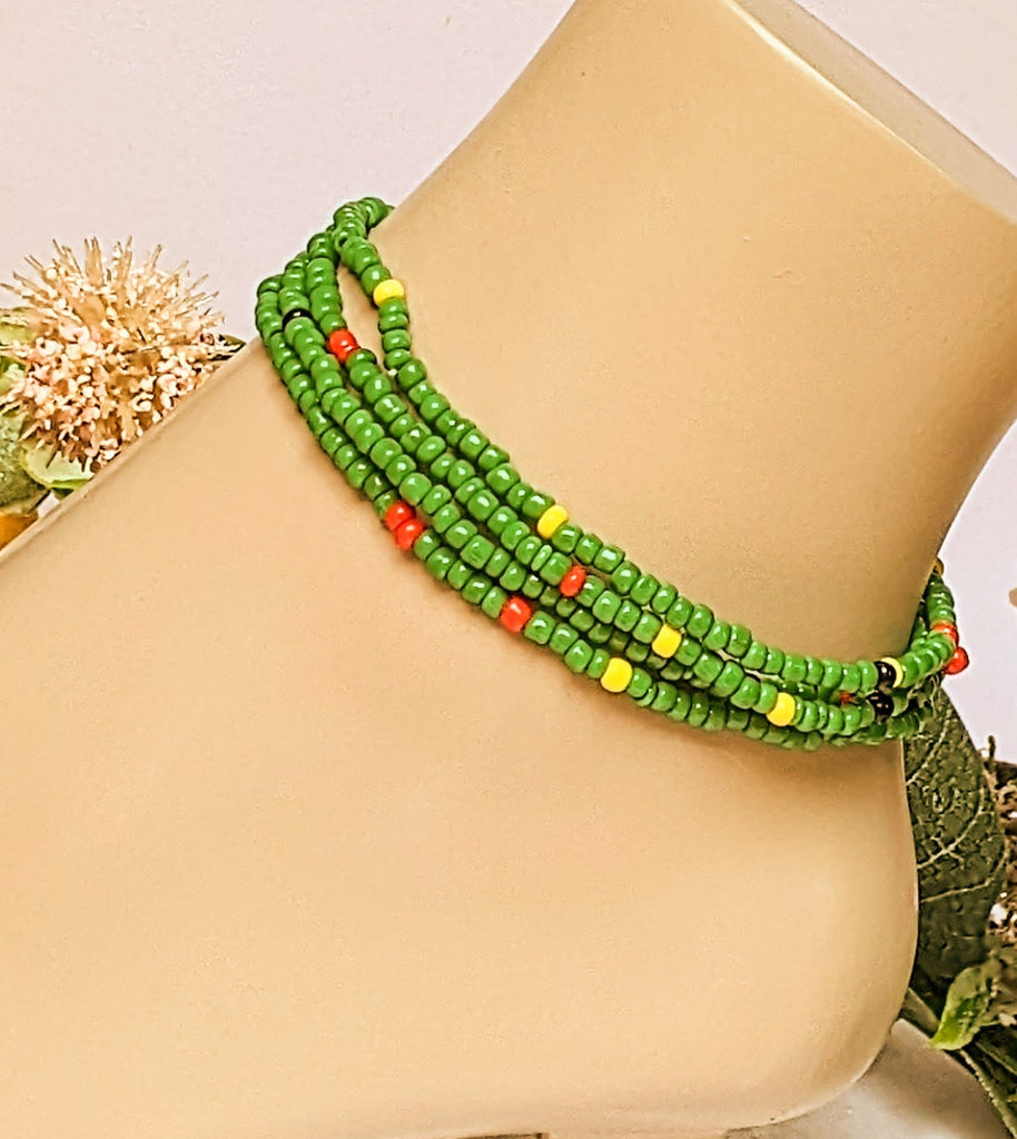 Beaded Stretch Cord Anklet-Green
