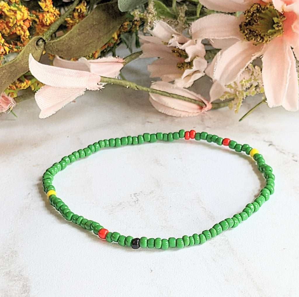 Beaded Stretch Cord Anklet-Green