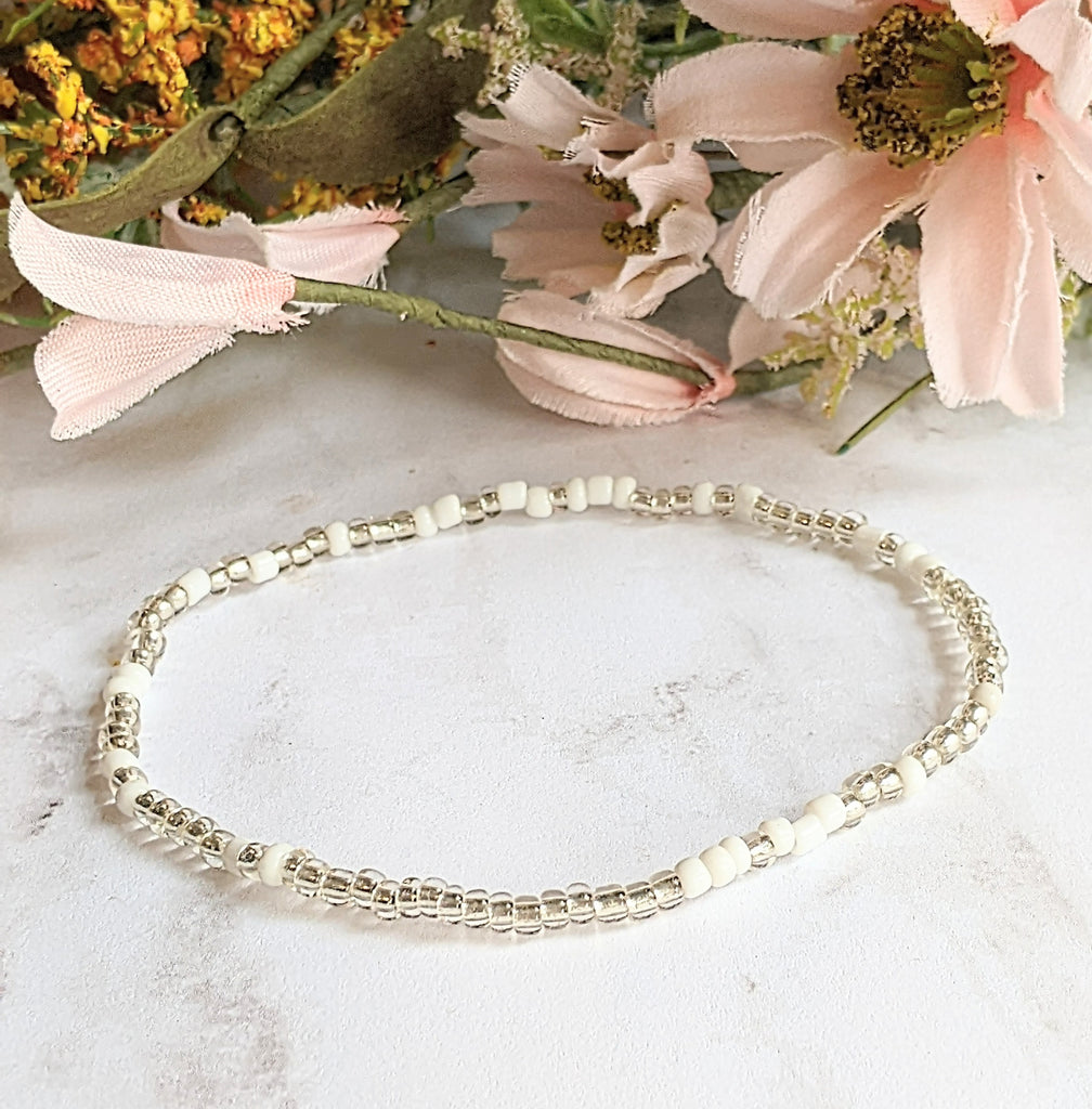 Beaded Stretch Cord Anklet-Clear Breeze