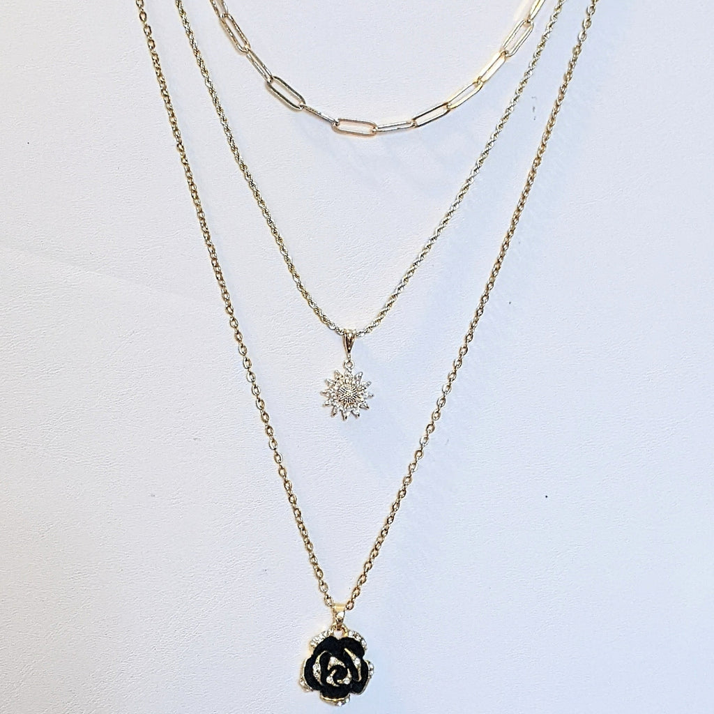 Gold Sunflower Layered Necklace Set