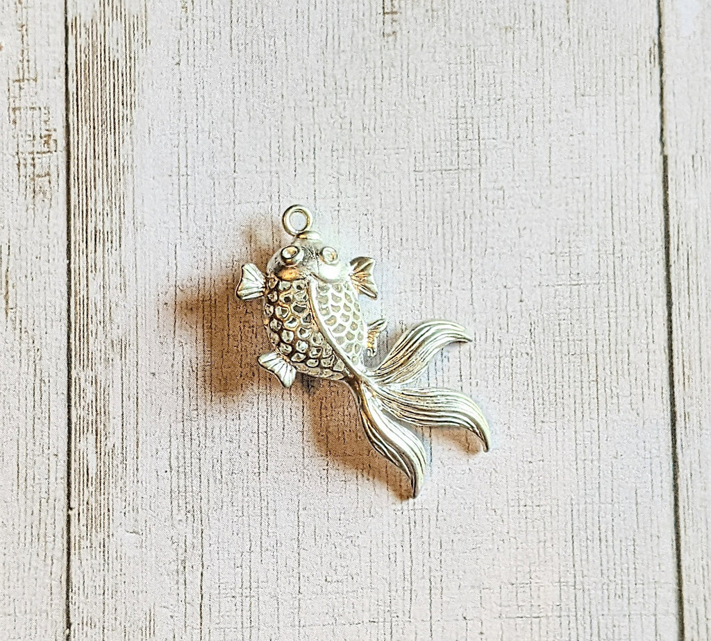 Bright Silver 3D Koi Fish Charm Pendant