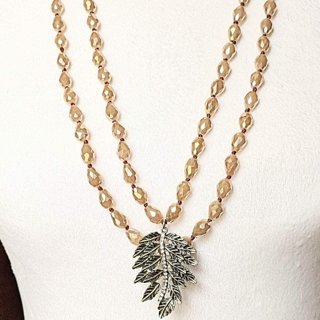 Two-Tone Leaf Champagne Crystal Necklace - 60 inch