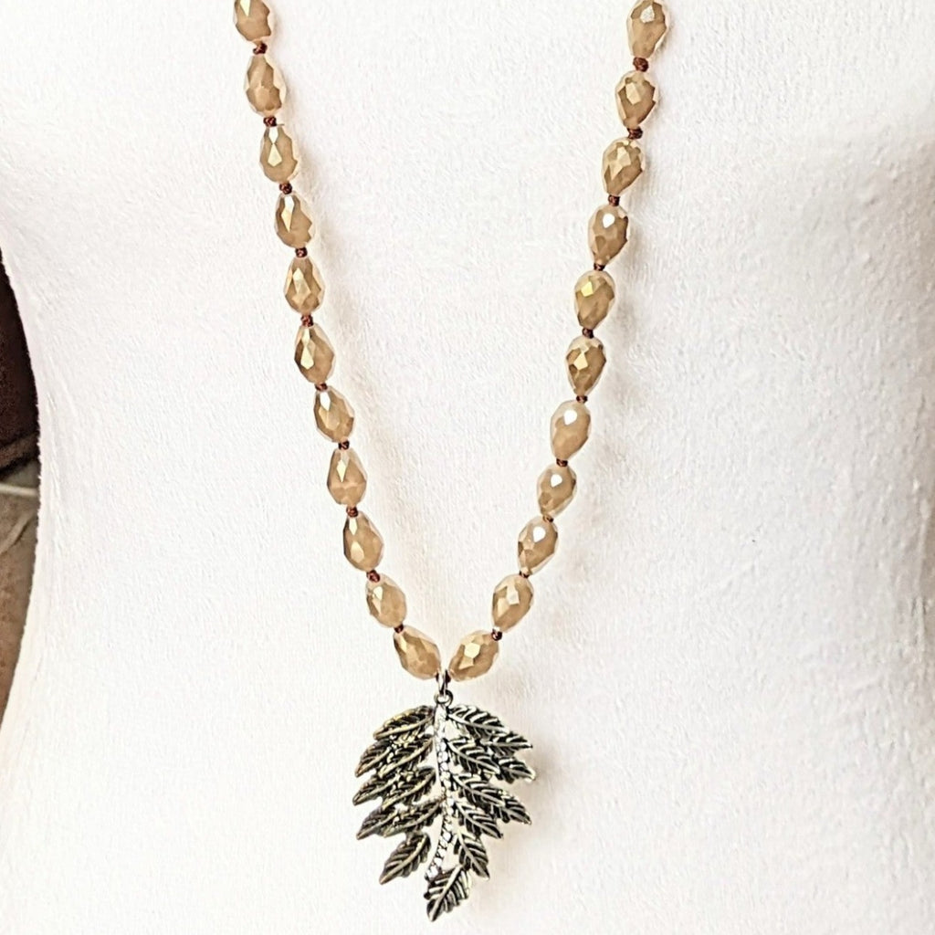 Two-Tone Leaf Champagne Crystal Necklace - 60 inch