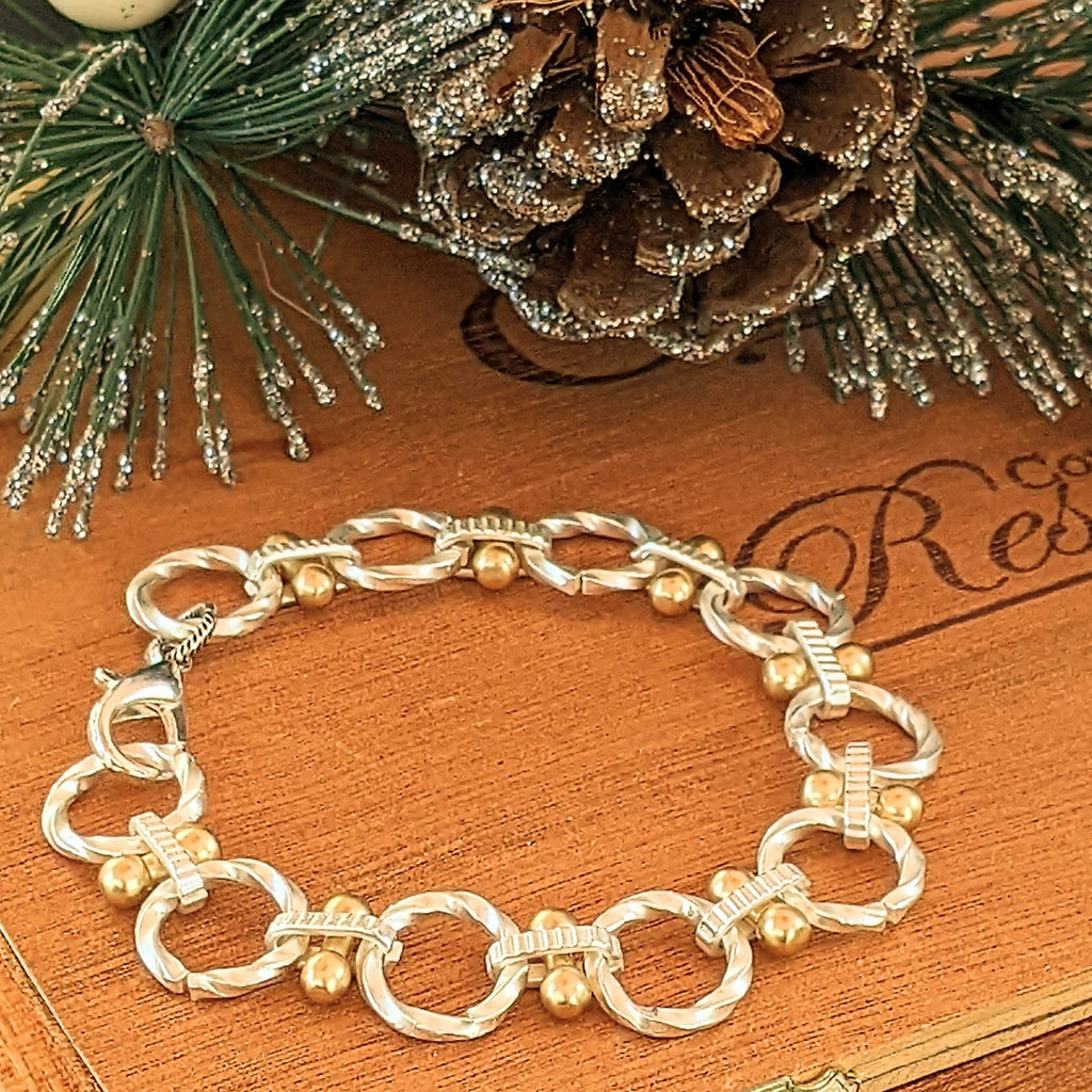 Chunky Two-Tone Chain Bracelet Silver w Gold Accents