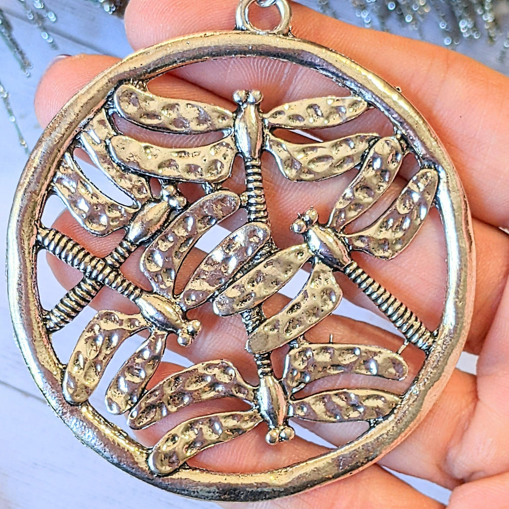 Silver Dragonfly Circle Pendant