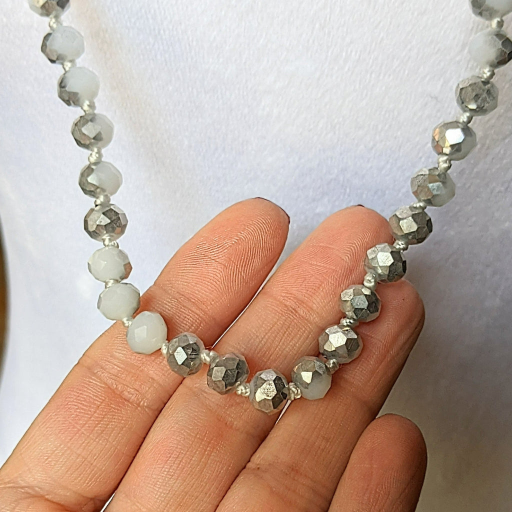 Silver White Crystal Knotted Necklace -36 inch