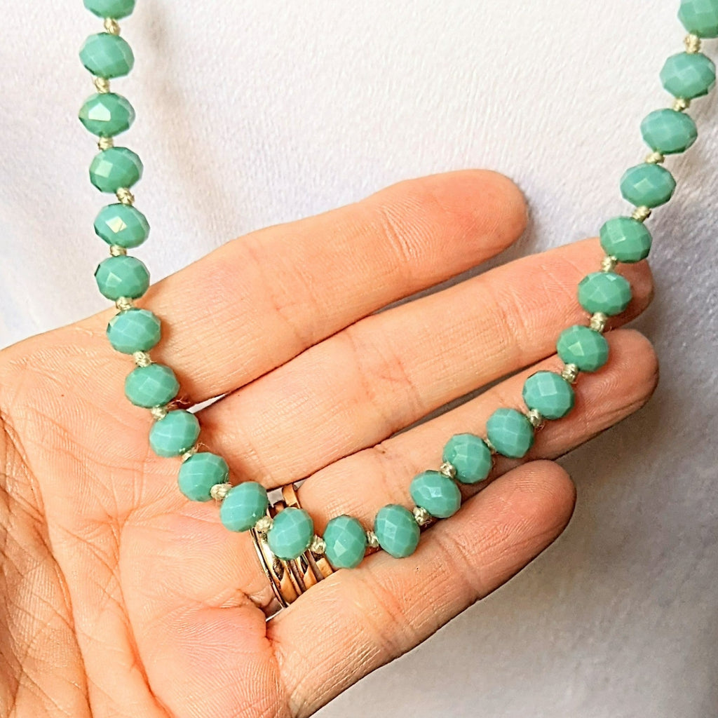 Turquoise Crystal Knotted Necklace -36 inch