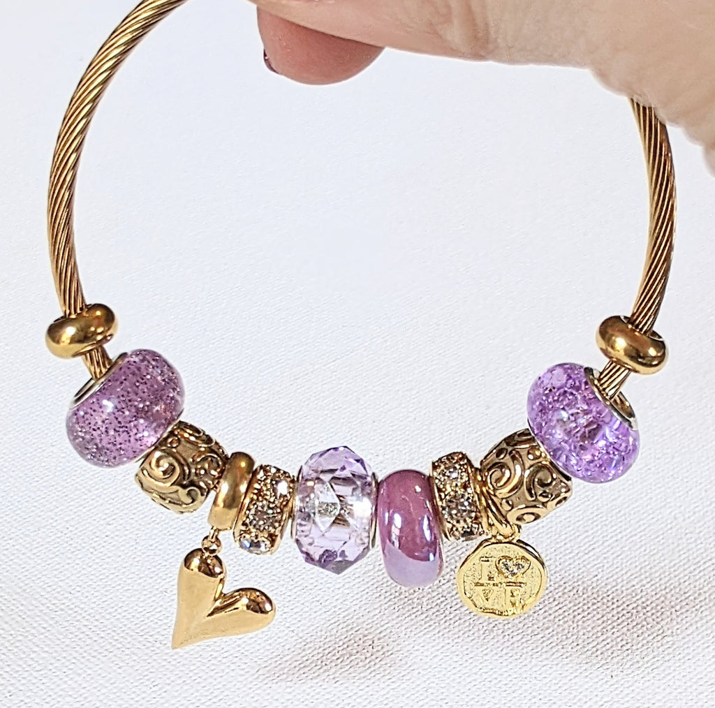 Gold Romantic Heart Euro Cuff Wrap Bracelet