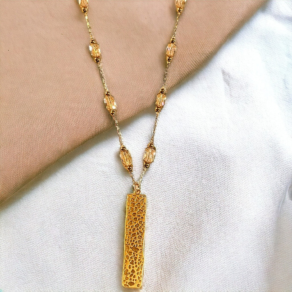 Gold Tag Crystal Bead Necklace, 20 inch