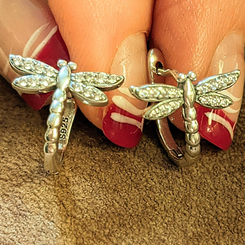 Dragonfly Sterling Silver huggie earrings