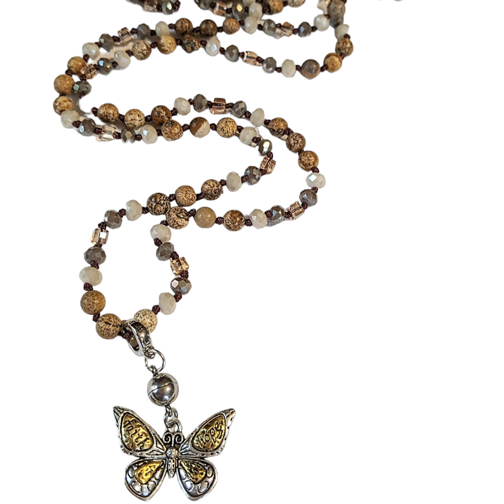 Picture Jasper Semi-Precious Gemstone Necklace with Pendants- 60 inch