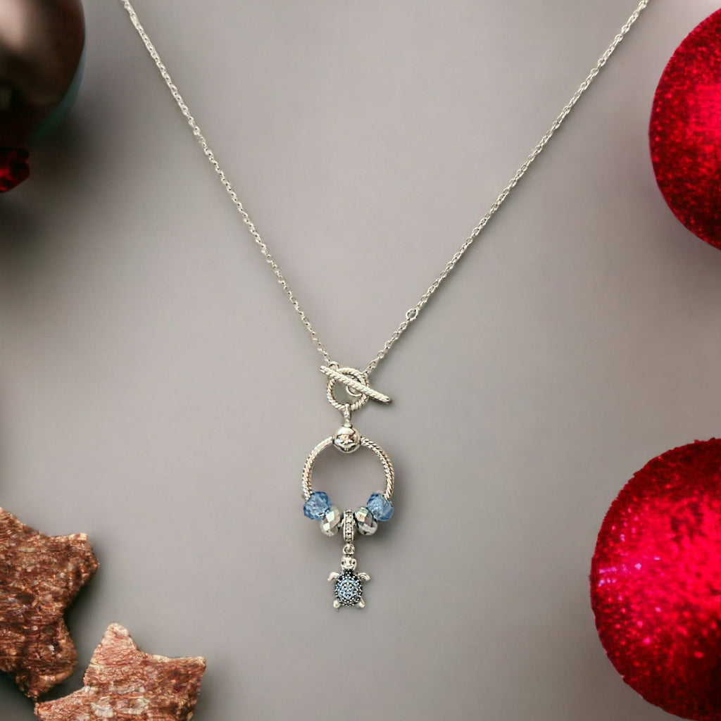 Sea Turtle Sterling Silver Toggle Charm Necklace