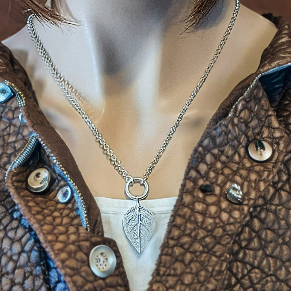 CZ Leaf charm necklace - 18-24 inch