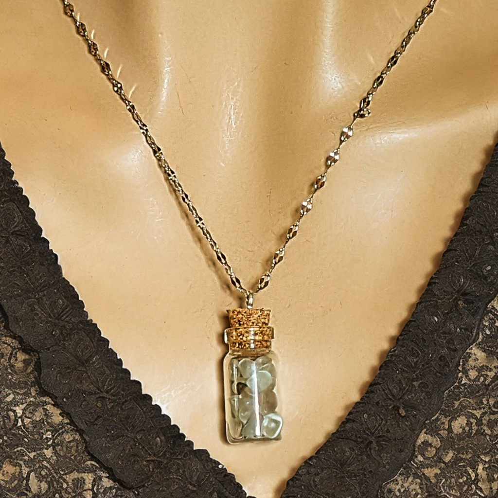 Flourite Gemstone Bottle Necklace, 20 or 24 inch, Silver/Gold