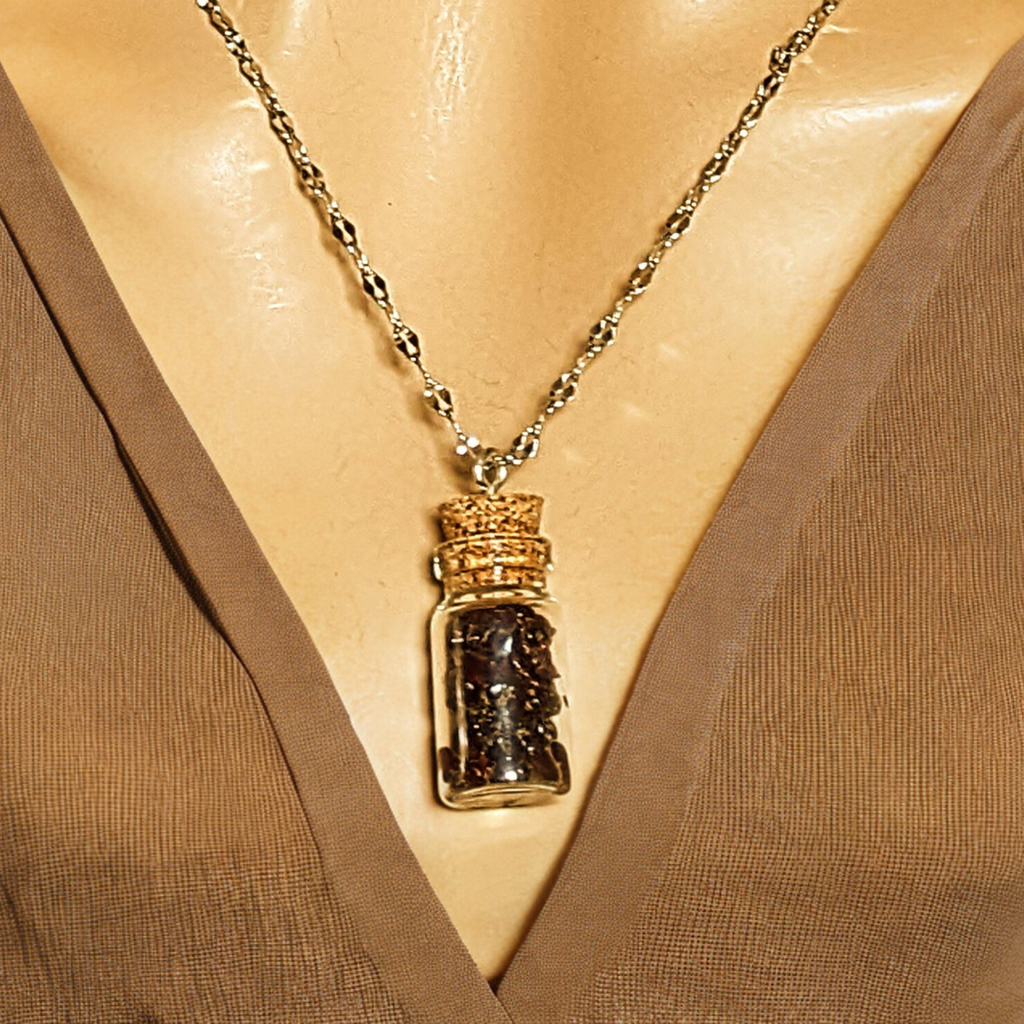 Garnet Gemstone Capricorn Bottle Necklace, 20 or 24 inch, Silver/Gold