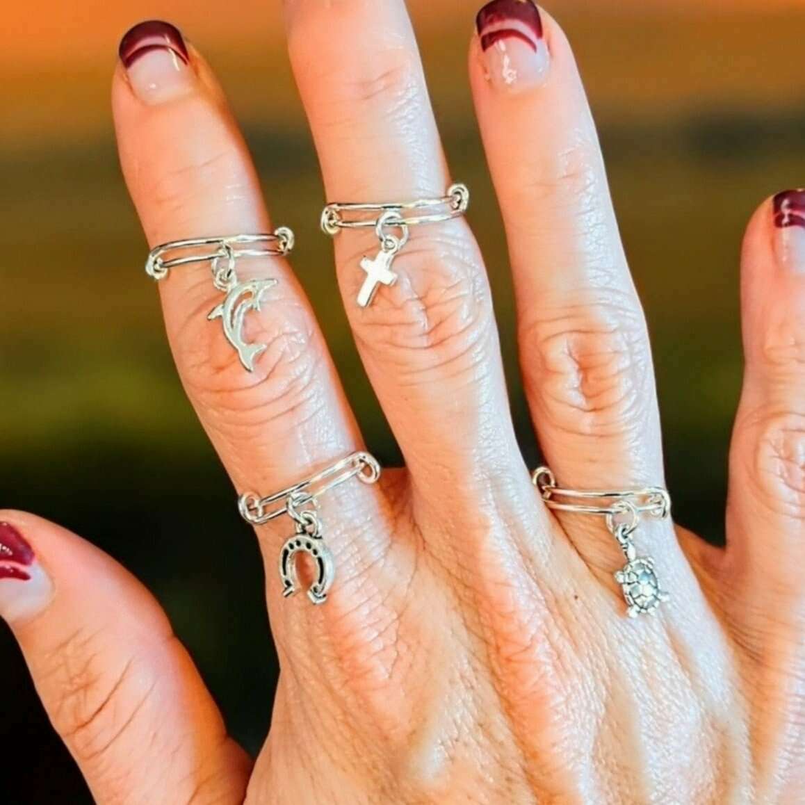 DESIGN YOUR Charm Ring, Adjustable Sterling Silver charm