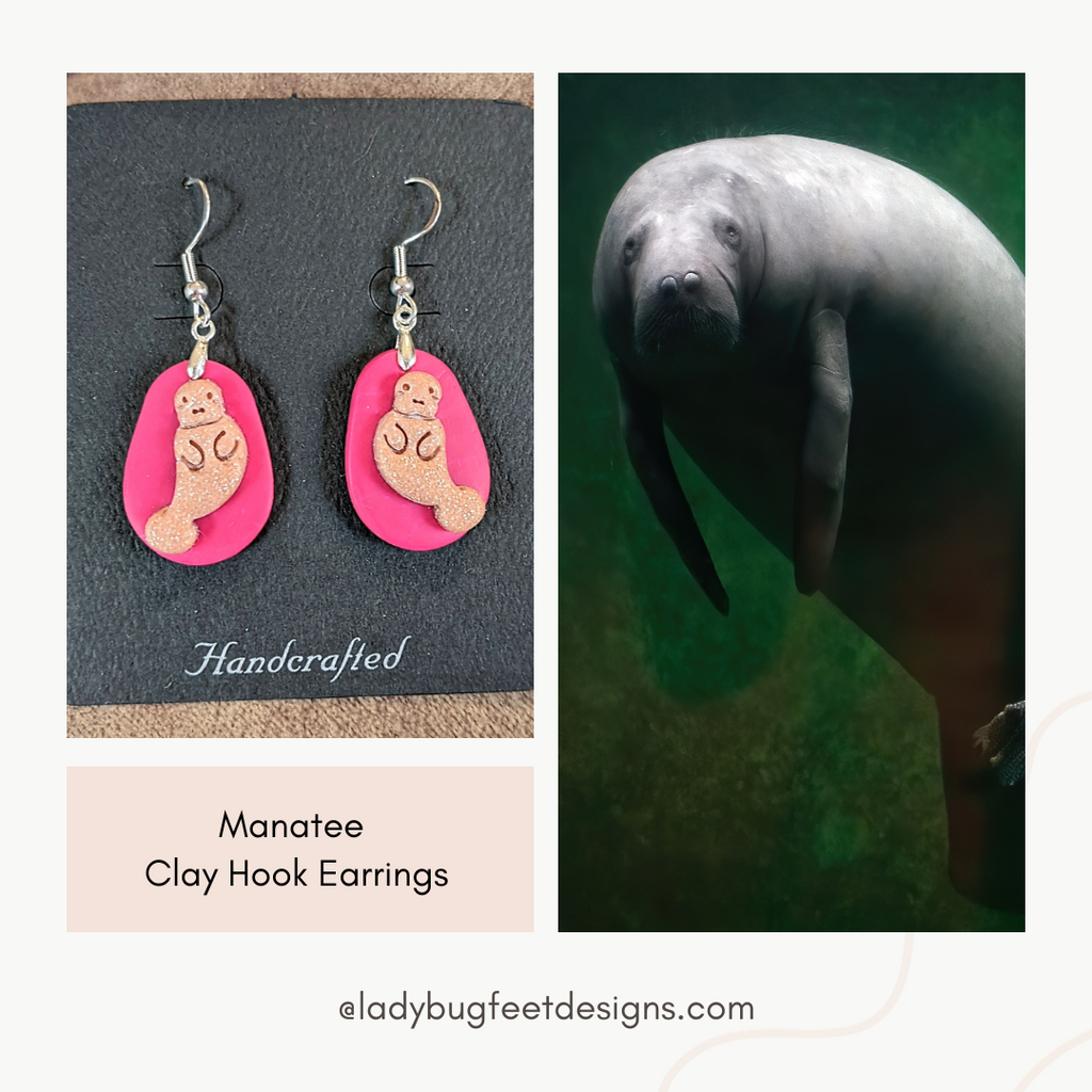 Manatee Clay hook earrings, Gold or Silver