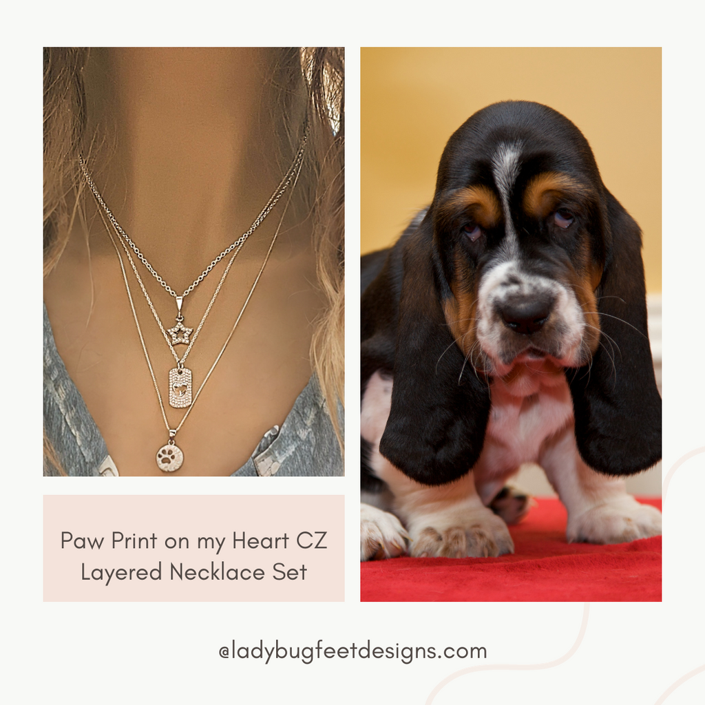 Paw Print on my Heart CZ Layered Necklace Set