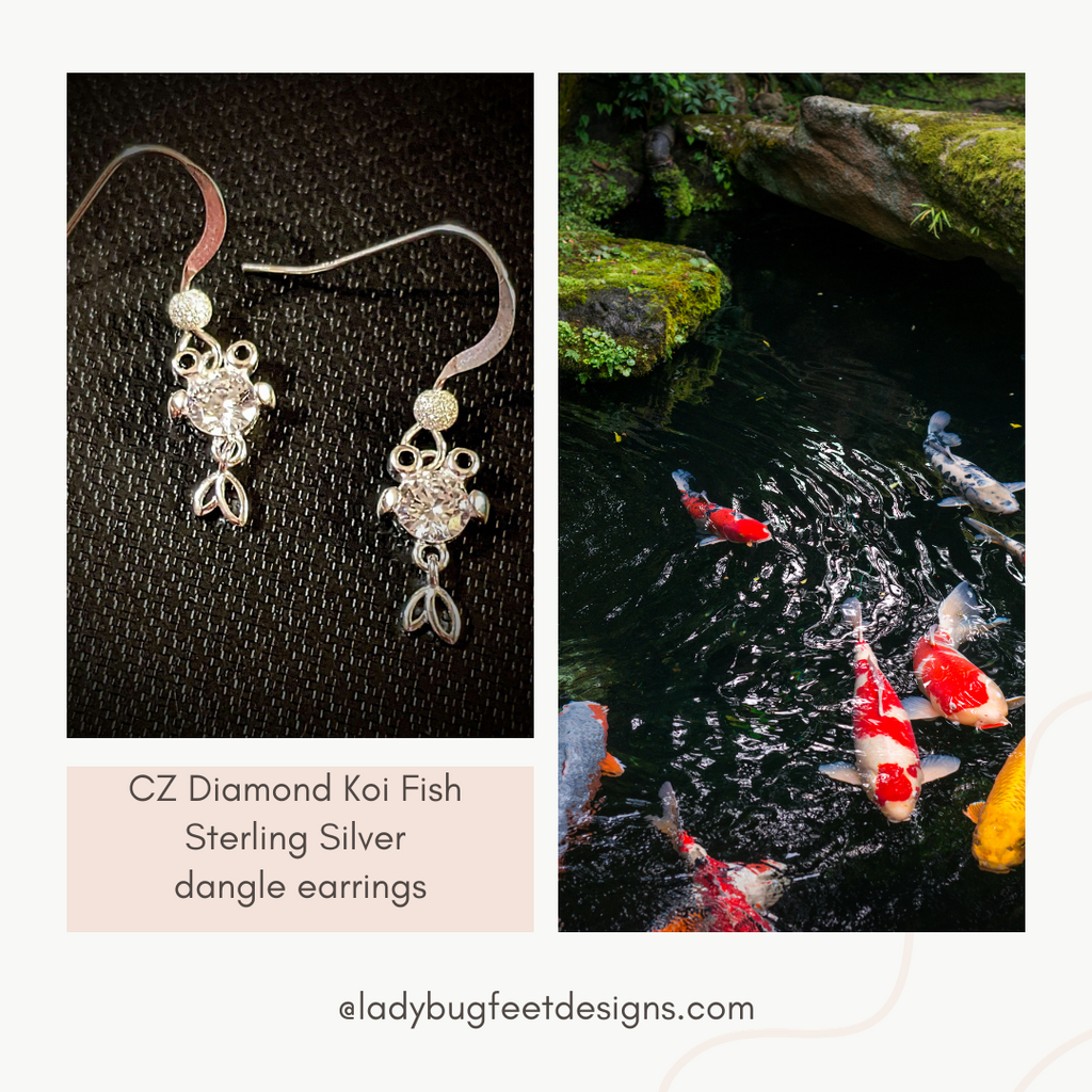CZ Diamond Koi Fish Sterling Silver dangle earrings