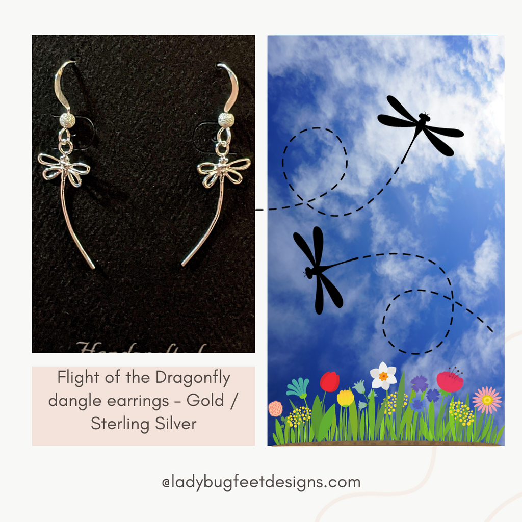 Flight of the Dragonfly dangle earrings - Gold / Sterling Silver