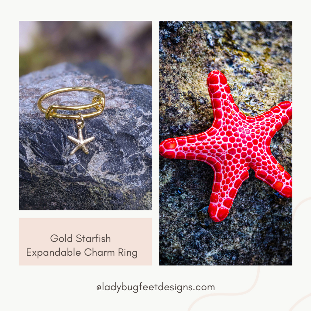 Gold Starfish Expandable Charm Ring,Gift for her