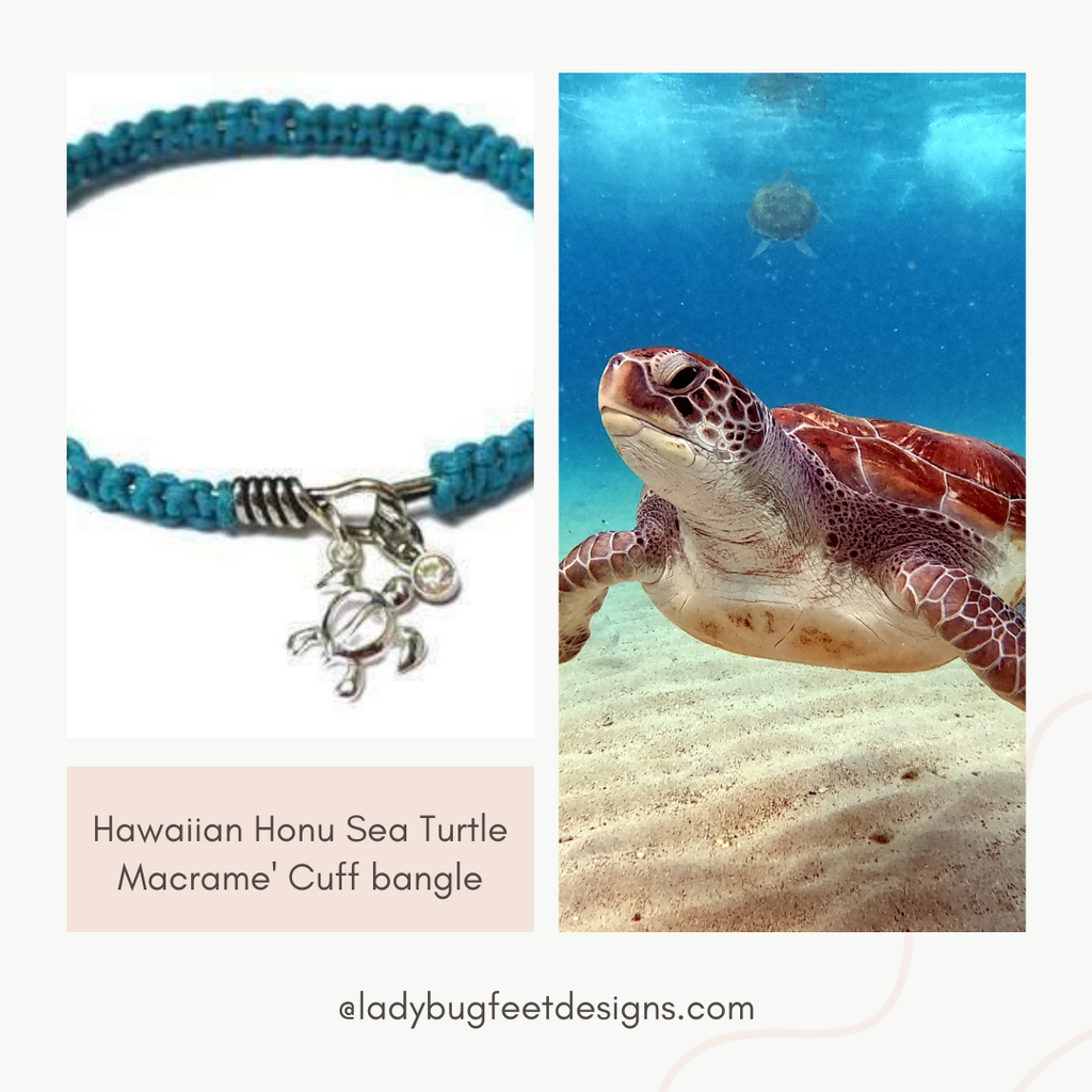 Hawaiian Honu Sea Turtle Macrame' Cuff bangle