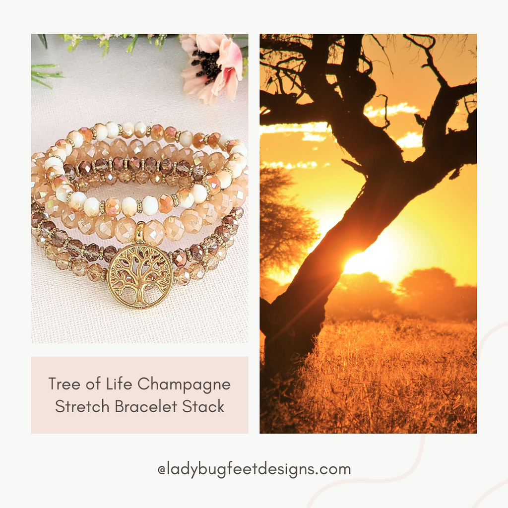 Tree of Life Champagne Stretch Bracelet Stack