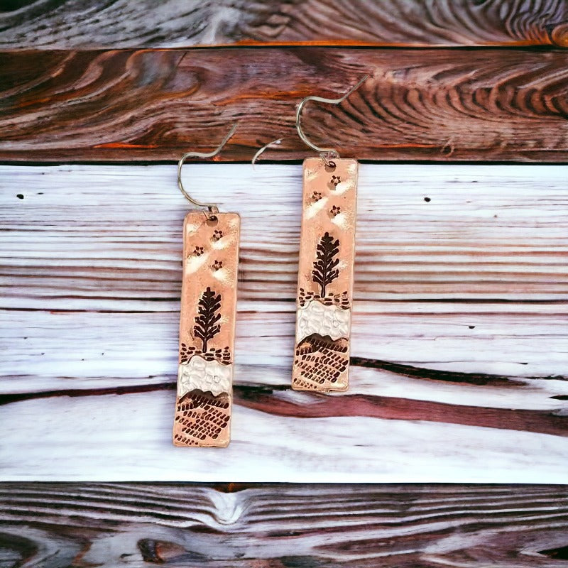 Copper Tree and River Dangle Earrings