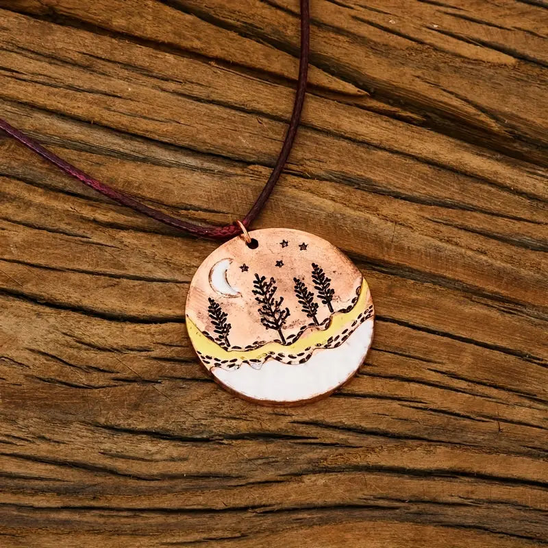 Copper Tree River Moon Disc Necklace