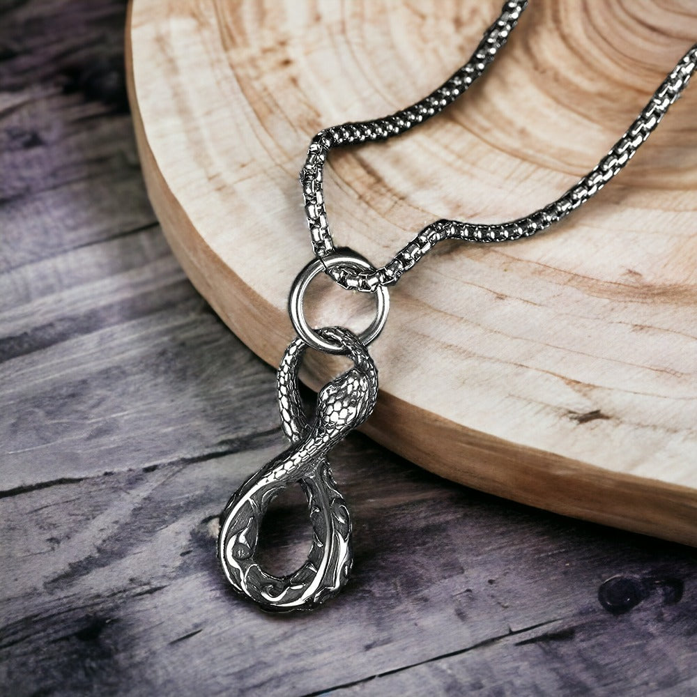 Infinity Snake Pendant, Men's Stainless Steel necklace, 22 inches