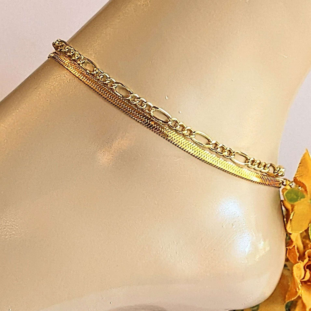 Gold Herringbone Chain Anklet