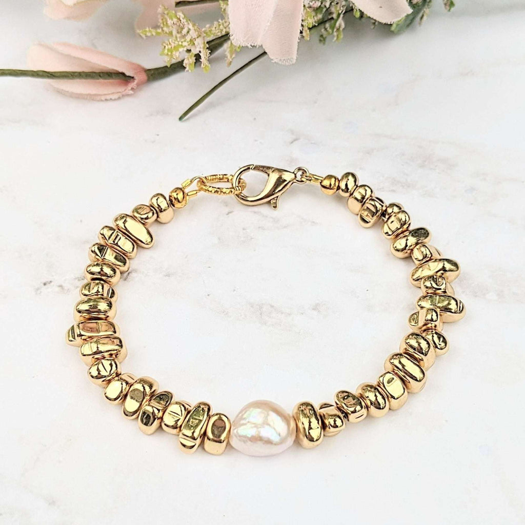 Gold Nugget Pearl Bracelet