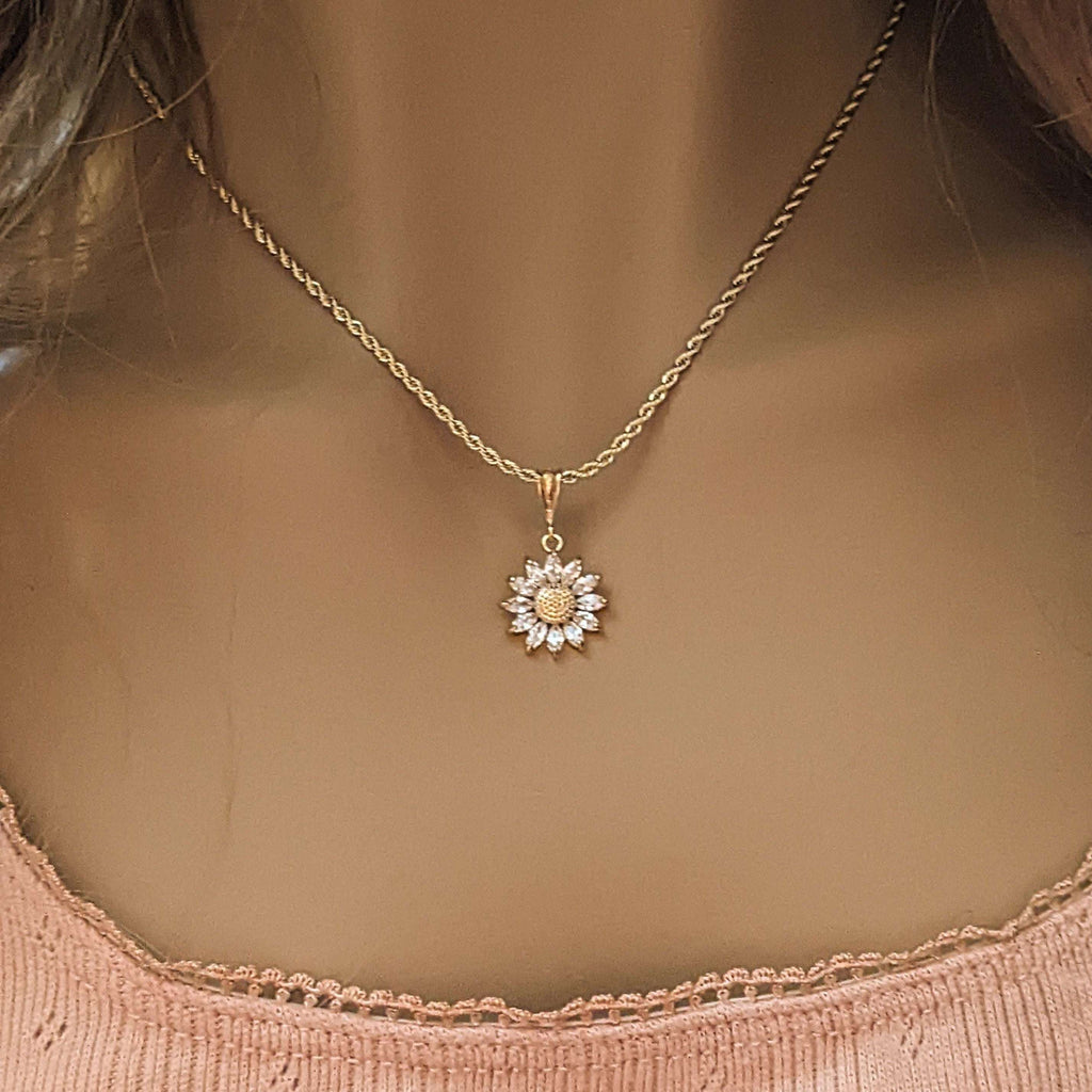 Gold Sunflower Layered Necklace Set