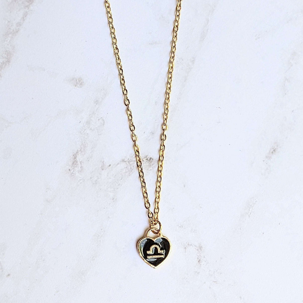 Gold Zodiac Sign Heart Necklace - 20 inches