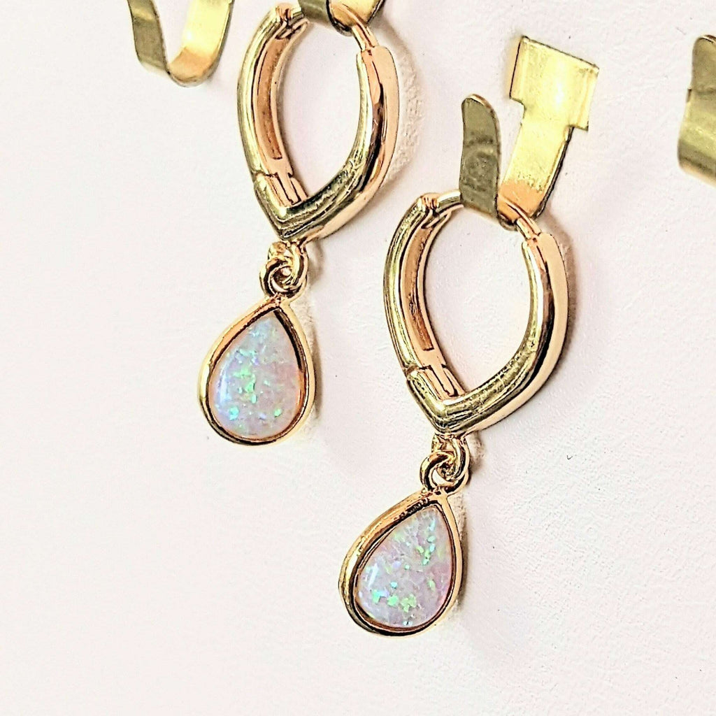 Opal Huggie Hoop earrings, 15mm Hoop Drop, Silver/Gold Gold