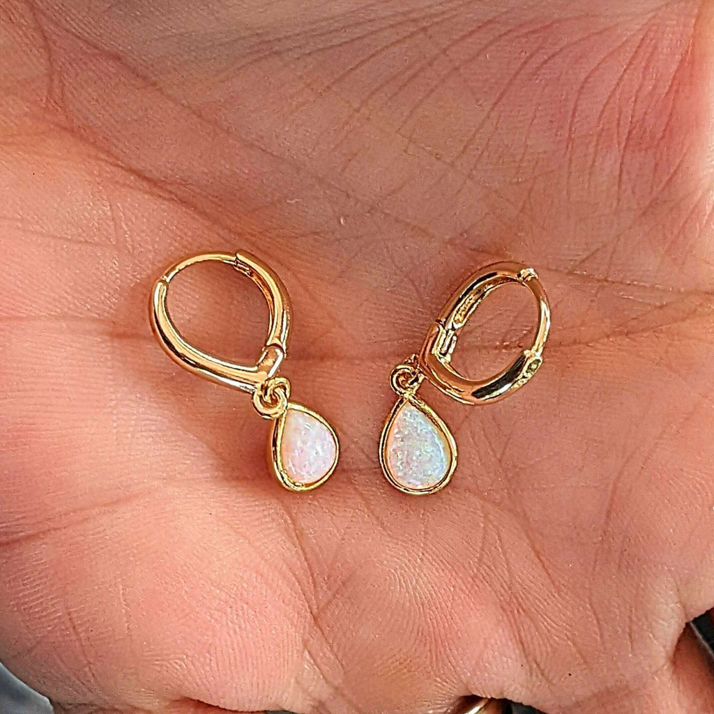 Opal Huggie Hoop earrings, 15mm Hoop Drop, Silver/Gold