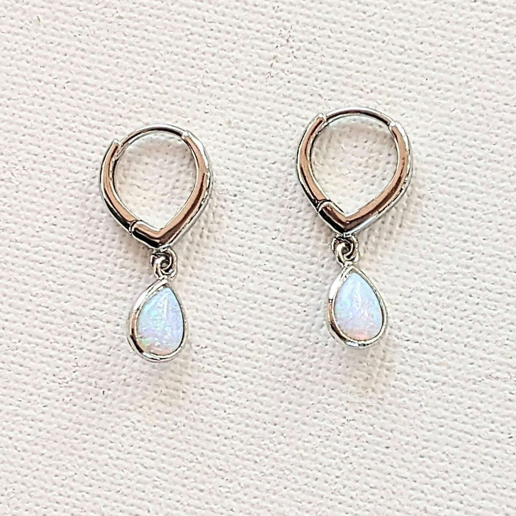 Opal Huggie Hoop earrings, 15mm Hoop Drop, Silver/Gold