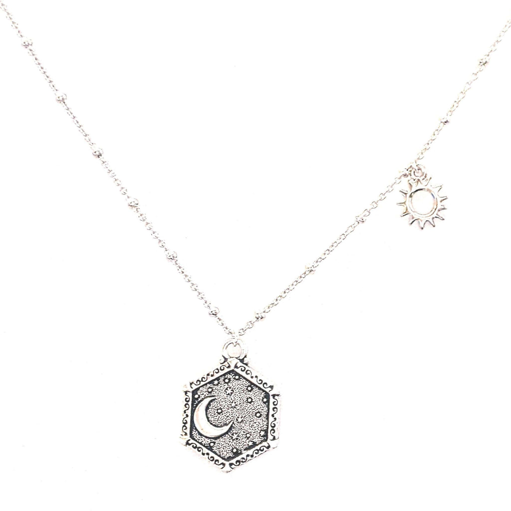 Silver Crescent Moon/Sun Reversible Necklace