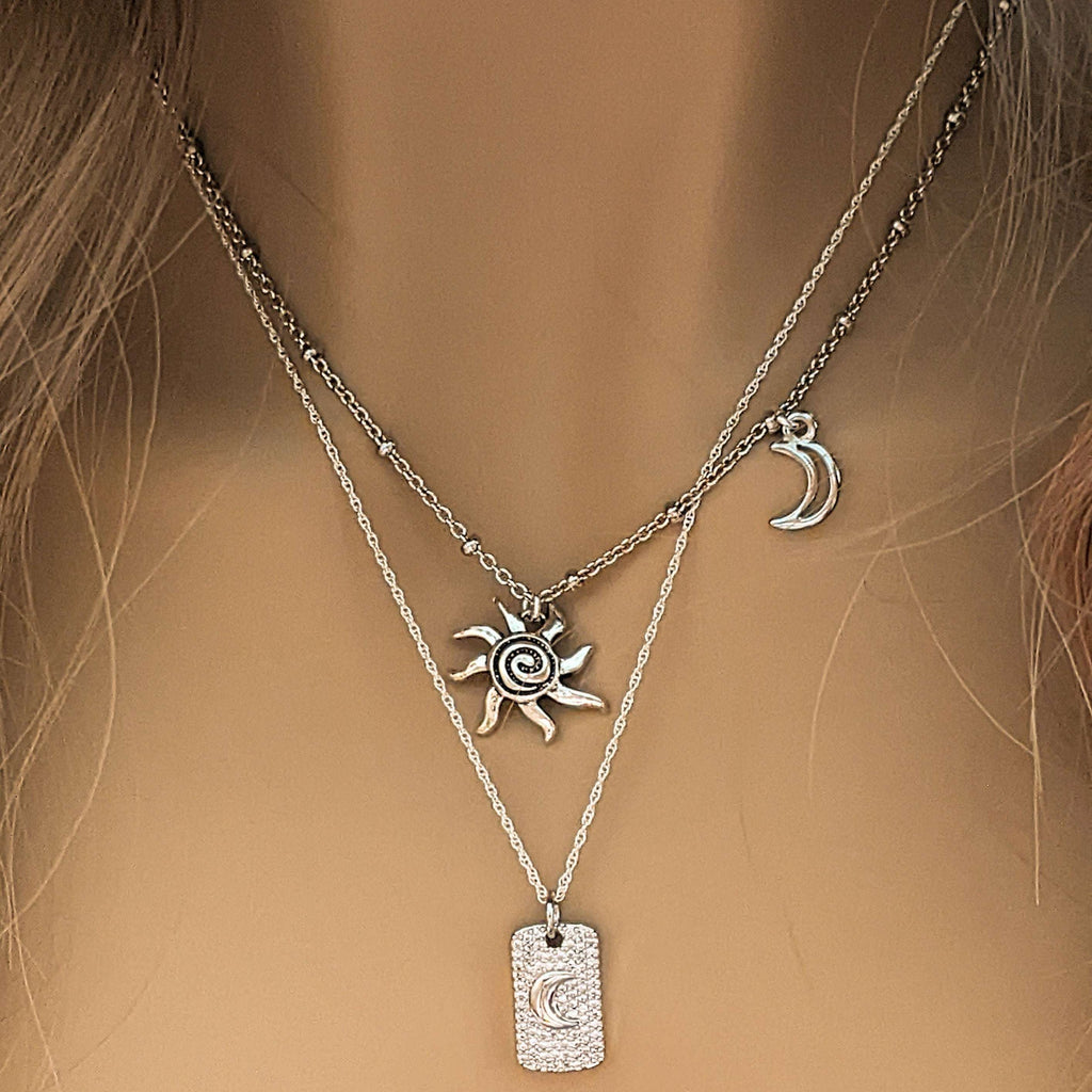 Silver Sunburst Layered Necklace Set