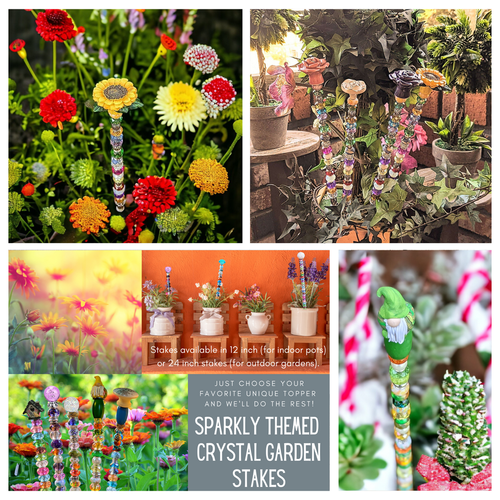 Garden Jewels/ Beaded Crystal Garden stakes/ 12" or 24" Garden Stake/ Suncatcher