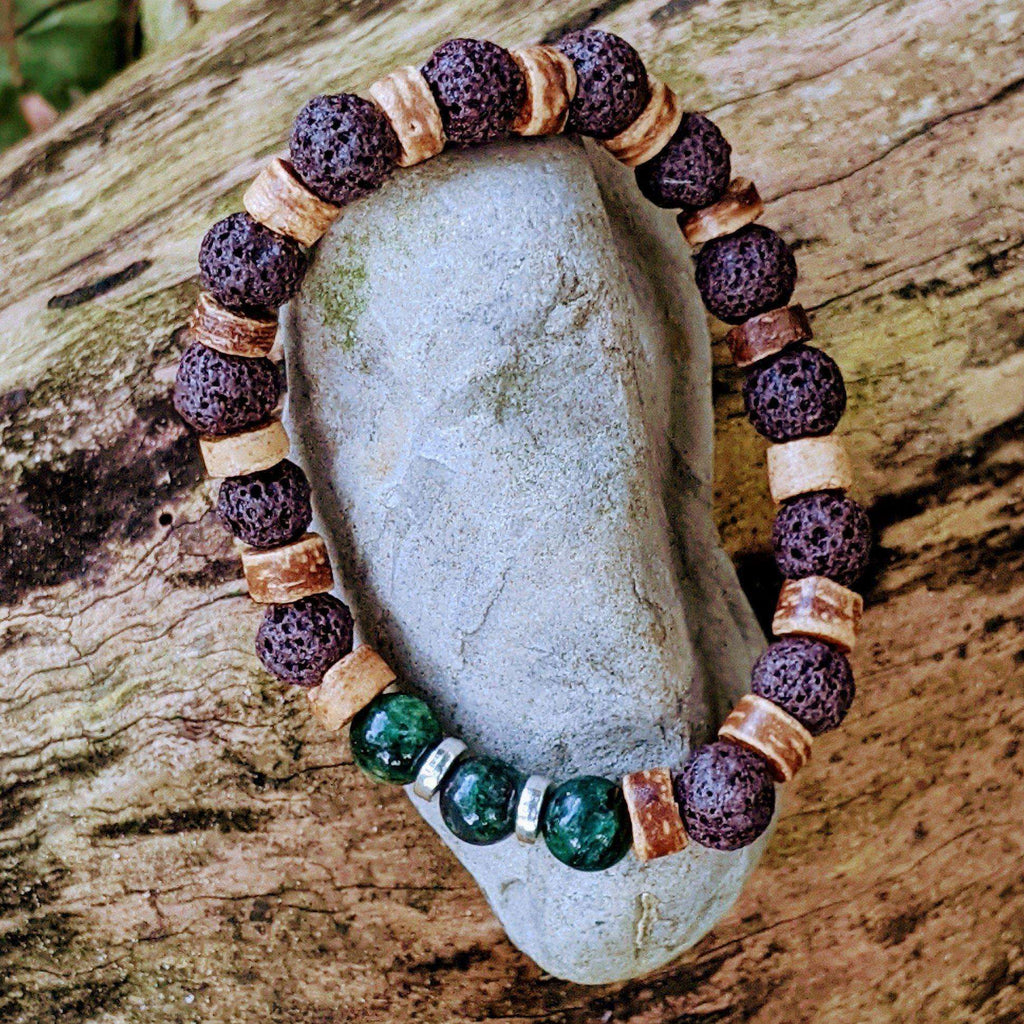Emerald Gemstone Lava Bead Stretch bracelet-MAY Birthstone