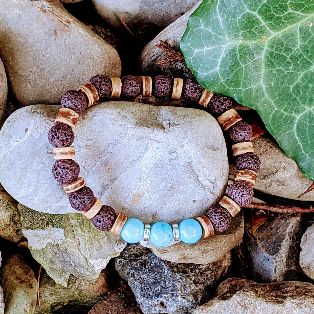 Turquoise Gemstone Lava Bead Stretch bracelet-December Birthstone