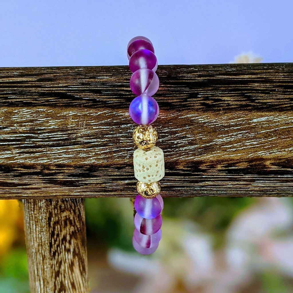 Iridescent Purple Mystic Aura Quartz Gemstone Diffuser bracelet
