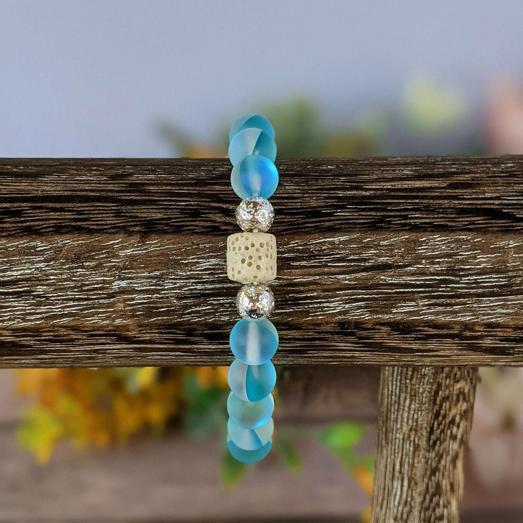 Iridescent Blue Mystic Aura Quartz Gemstone Diffuser bracelet