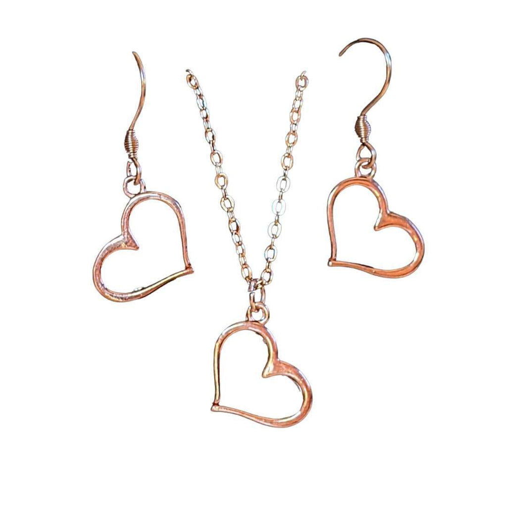 Open Heart Rose Gold necklace and earring set, 18 inch 3-Pc Set