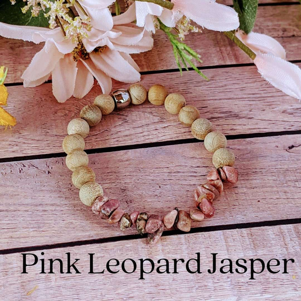 Leopardskin Jasper Gemstone Chip Diffuser Bracelet- Good Luck Bracelet