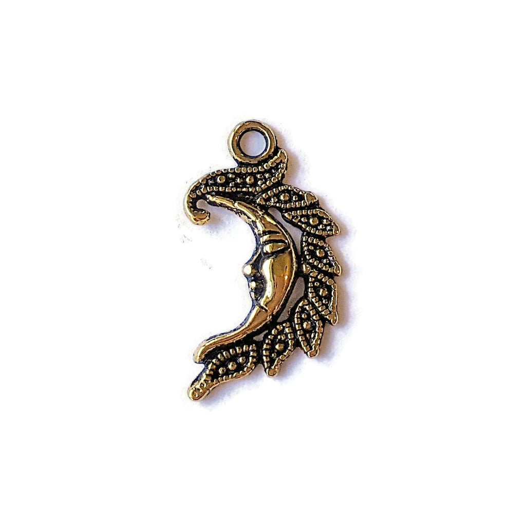 Gold Fancy Crescent Moon Face Charm